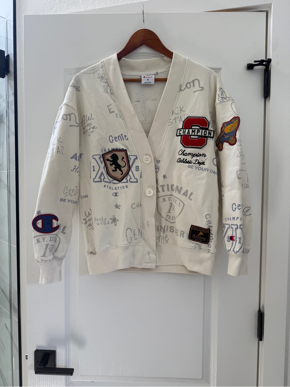 Champion Cream Sweatshirt Cardigan-Style with Red 'C' & Gold Lettering